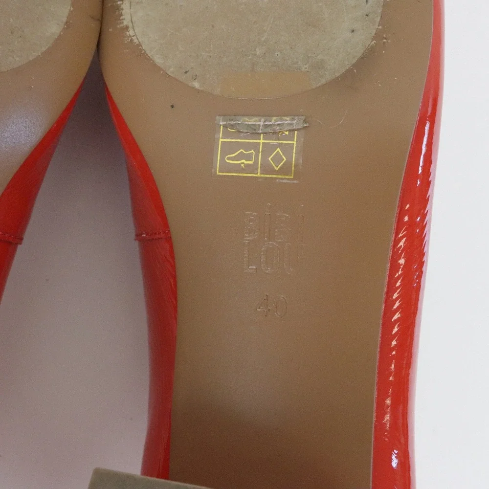 Anthropologie Bibi Lou Heeled Ballet Pumps 40 9 Red Patent Leather Square Toe